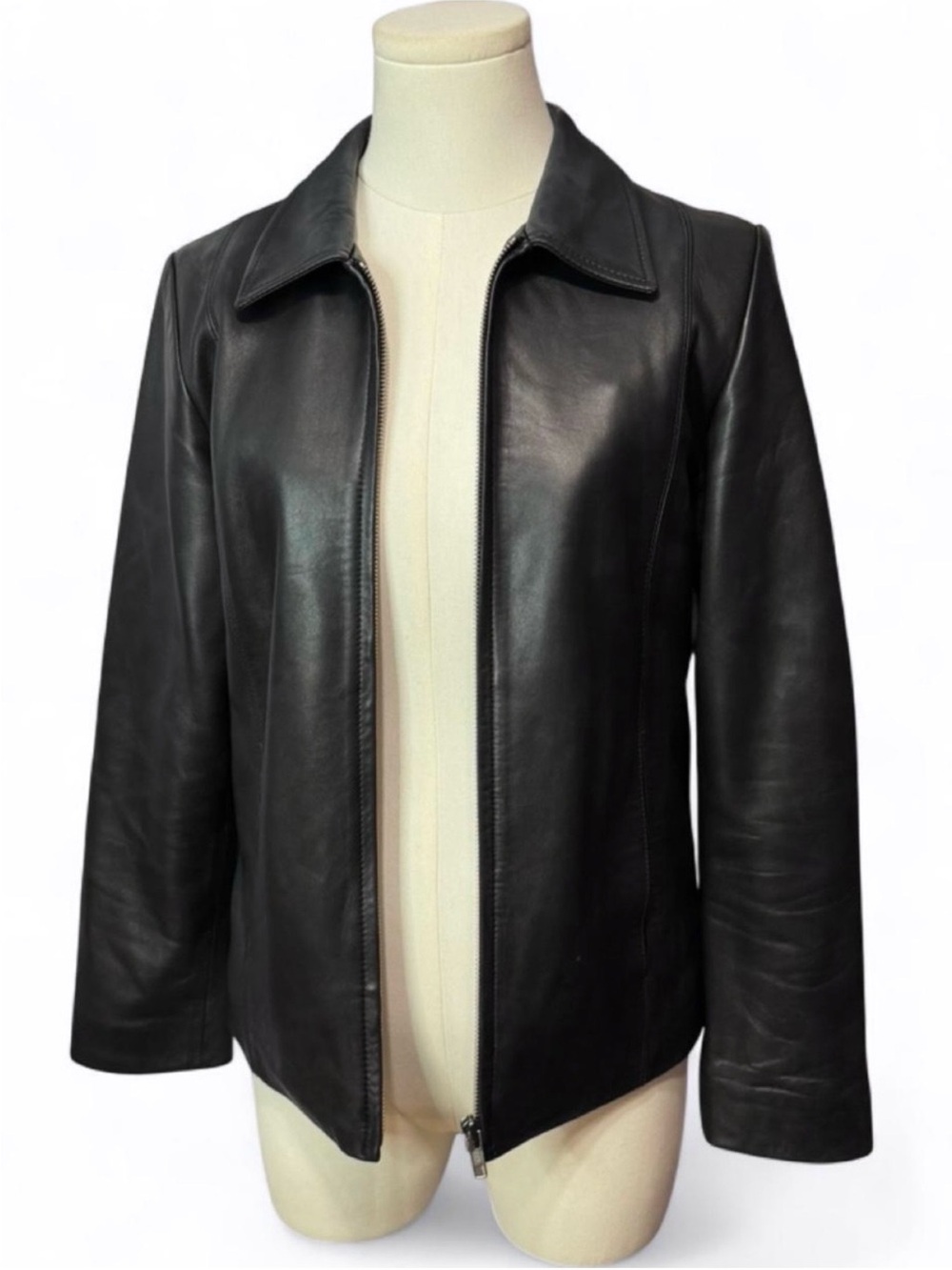 Vintage Coach Classic Black Leather Zip Jacket for Women